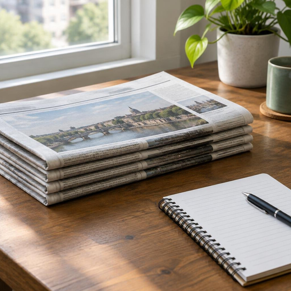 Stack of newspapers on a desk