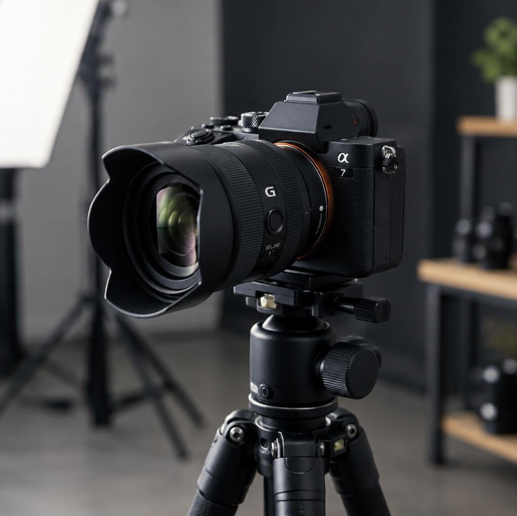 Camera on a tripod ready for filming